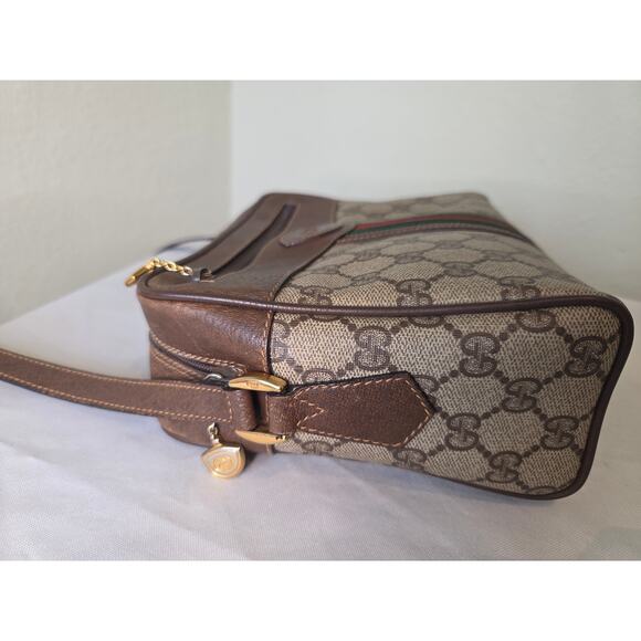 Gucci Vintage GG Canvas Web Crossbody Bag Brown Leather Camera Bag Ophidia - Picture 5 of 15